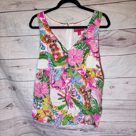 Lilly Pulitzer Tops - Lilly Pulitzer Zip up Floral Sleeveless Tropical Fit and Flare Tank top Medium